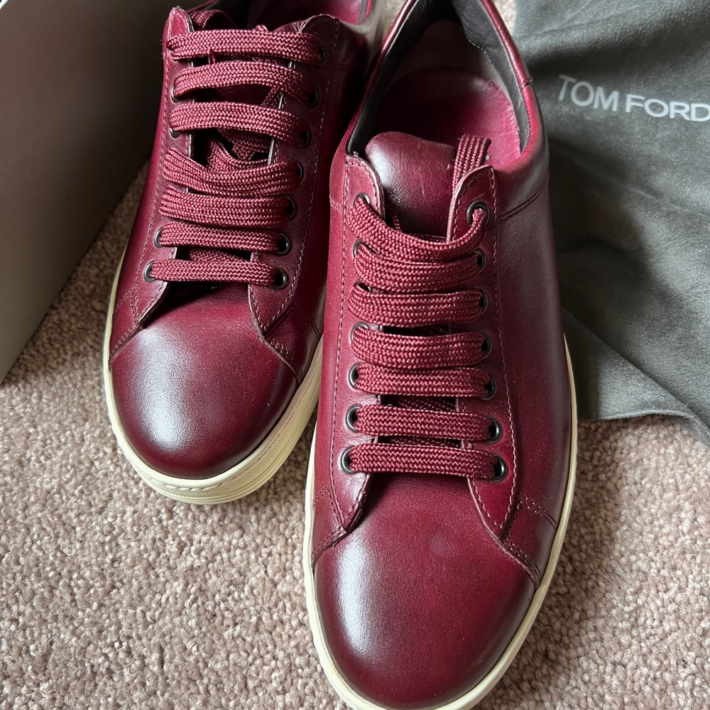 Tom Ford Men's Burgundy Leather Low-Top Sneakers